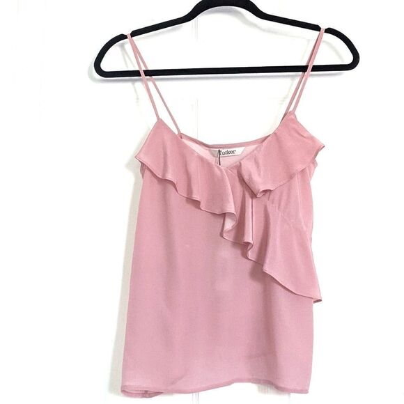Tucker Assymetical Ruffle Tank Top Parisian Pink in Crepe de Chine Silk Blouse - Picture 1 of 6